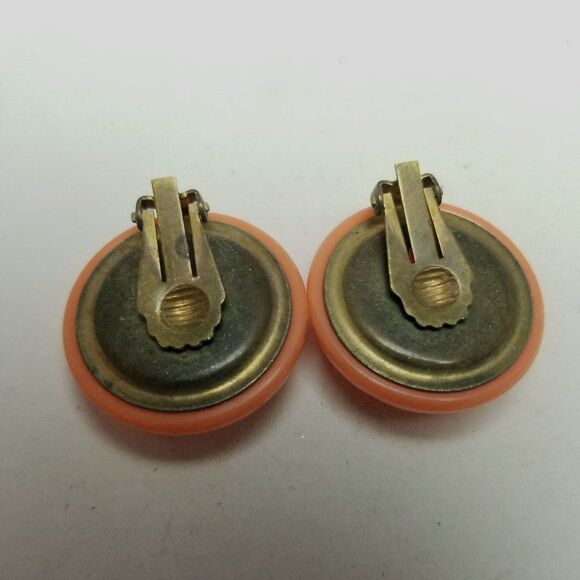 Vintage Orange Clip On Earrings, Plastic 70s Style Retro Estate - Picture 3 of 6
